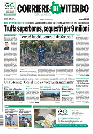 Prima pagina Corriere di Viterbo di oggi - Quotidiano regionale