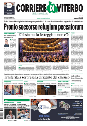 Prima pagina Corriere di Viterbo di oggi - Quotidiano regionale