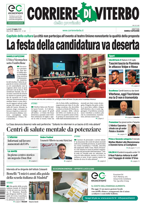 Prima pagina Corriere di Viterbo di oggi - Quotidiano regionale