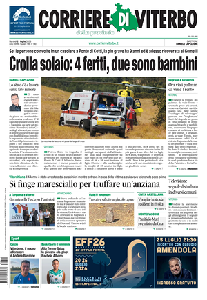 Prima pagina Corriere di Viterbo di oggi - Quotidiano regionale