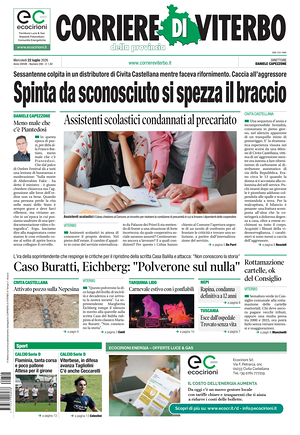 Prima pagina Corriere di Viterbo di oggi - Quotidiano regionale