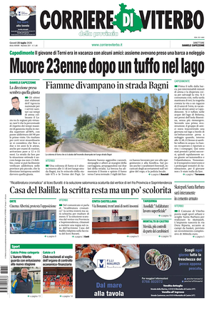 Prima pagina Corriere di Viterbo di oggi - Quotidiano regionale