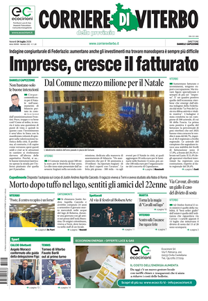 Prima pagina Corriere di Viterbo di oggi - Quotidiano regionale