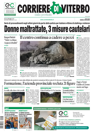 Prima pagina Corriere di Viterbo di oggi - Quotidiano regionale