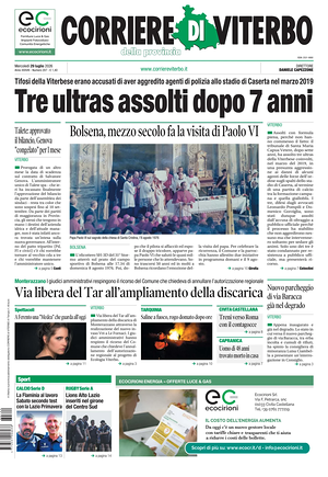 Prima pagina Corriere di Viterbo di oggi - Quotidiano regionale