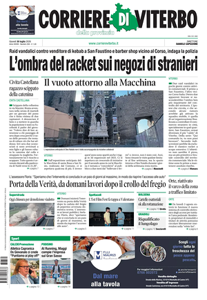 Prima pagina Corriere di Viterbo di oggi - Quotidiano regionale