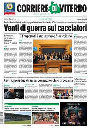Prima pagina Corriere di Viterbo di oggi - Quotidiano regionale