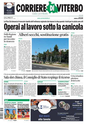 Prima pagina Corriere di Viterbo di oggi - Quotidiano regionale