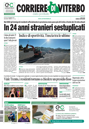 Prima pagina Corriere di Viterbo di oggi - Quotidiano regionale