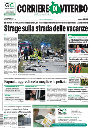 Prima pagina Corriere di Viterbo di oggi - Quotidiano regionale