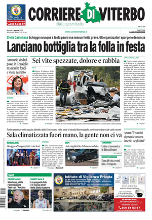 Prima pagina Corriere di Viterbo di oggi - Quotidiano regionale