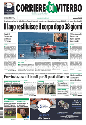 Prima pagina Corriere di Viterbo di oggi - Quotidiano regionale