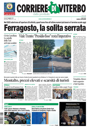 Prima pagina Corriere di Viterbo di oggi - Quotidiano regionale