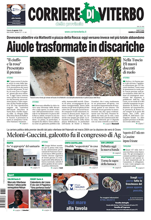Prima pagina Corriere di Viterbo di oggi - Quotidiano regionale
