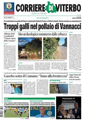 Prima pagina Corriere di Viterbo di oggi - Quotidiano regionale