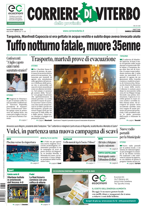 Prima pagina Corriere di Viterbo di oggi - Quotidiano regionale