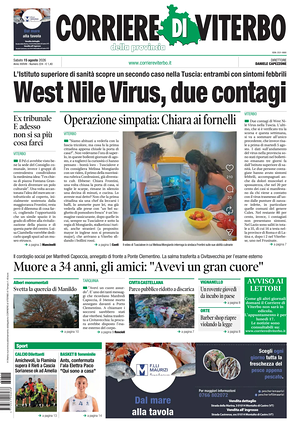 Prima pagina Corriere di Viterbo di oggi - Quotidiano regionale