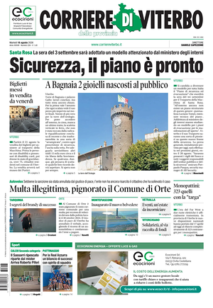 Prima pagina Corriere di Viterbo di oggi - Quotidiano regionale