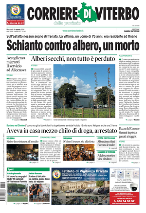 Prima pagina Corriere di Viterbo di oggi - Quotidiano regionale