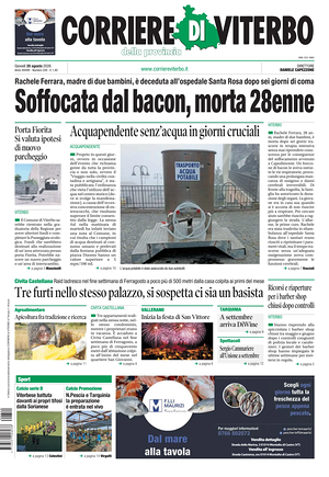 Prima pagina Corriere di Viterbo di oggi - Quotidiano regionale