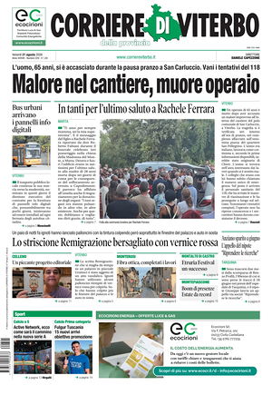 Prima pagina Corriere di Viterbo di oggi - Quotidiano regionale