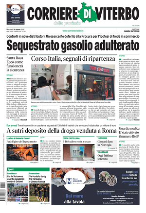 Prima pagina Corriere di Viterbo di oggi - Quotidiano regionale
