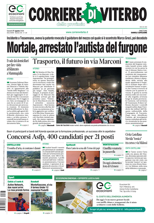 Prima pagina Corriere di Viterbo di oggi - Quotidiano regionale