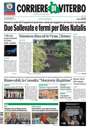 Prima pagina Corriere di Viterbo di oggi - Quotidiano regionale