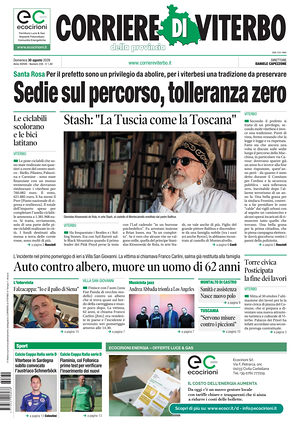 Prima pagina Corriere di Viterbo di oggi - Quotidiano regionale