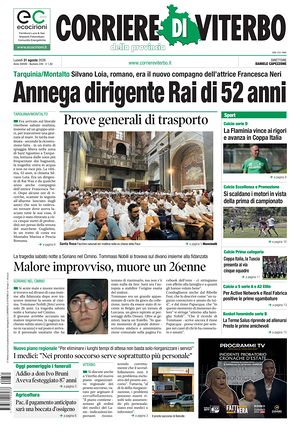 Prima pagina Corriere di Viterbo di oggi - Quotidiano regionale