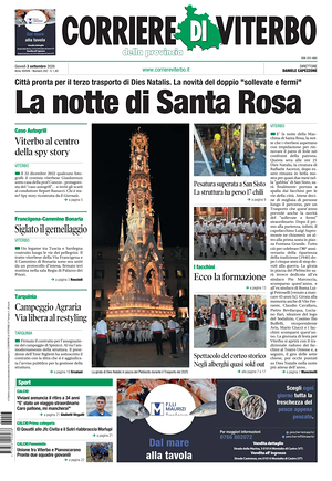 Prima pagina Corriere di Viterbo di oggi - Quotidiano regionale