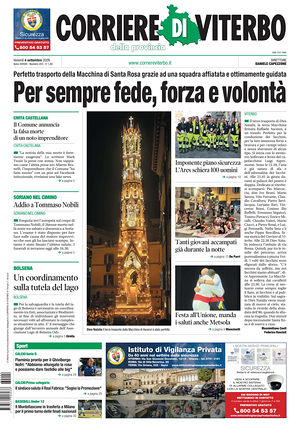 Prima pagina Corriere di Viterbo di oggi - Quotidiano regionale