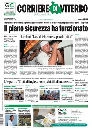 Prima pagina Corriere di Viterbo di oggi - Quotidiano regionale