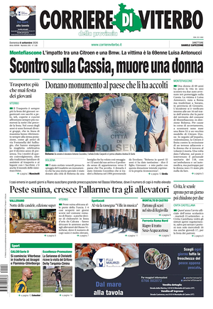 Prima pagina Corriere di Viterbo di oggi - Quotidiano regionale
