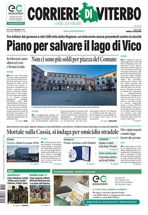 Prima pagina Corriere di Viterbo di oggi - Quotidiano regionale
