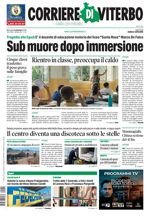 Prima pagina Corriere di Viterbo di oggi - Quotidiano regionale