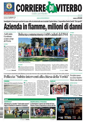 Prima pagina Corriere di Viterbo di oggi - Quotidiano regionale