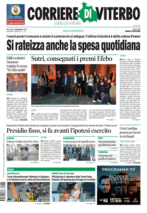 Prima pagina Corriere di Viterbo di oggi - Quotidiano regionale