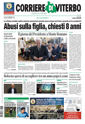 Prima pagina Corriere di Viterbo di oggi - Quotidiano regionale