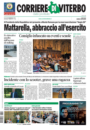 Prima pagina Corriere di Viterbo di oggi - Quotidiano regionale