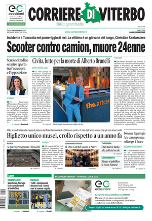 Prima pagina Corriere di Viterbo di oggi - Quotidiano regionale