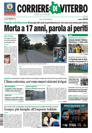 Prima pagina Corriere di Viterbo di oggi - Quotidiano regionale