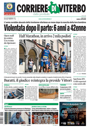 Prima pagina Corriere di Viterbo di oggi - Quotidiano regionale