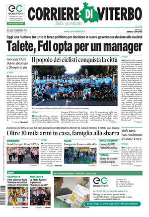 Prima pagina Corriere di Viterbo di oggi - Quotidiano regionale