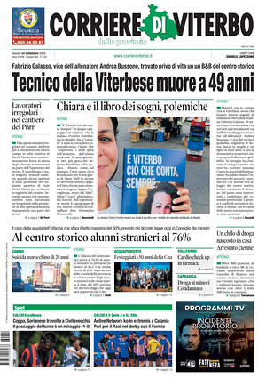 Prima pagina Corriere di Viterbo di oggi - Quotidiano regionale