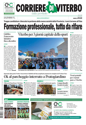 Prima pagina Corriere di Viterbo di oggi - Quotidiano regionale