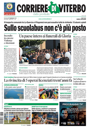 Prima pagina Corriere di Viterbo di oggi - Quotidiano regionale