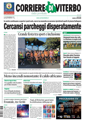 Prima pagina Corriere di Viterbo di oggi - Quotidiano regionale