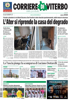 Prima pagina Corriere di Viterbo di oggi - Quotidiano regionale