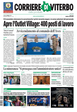 Prima pagina Corriere di Viterbo di oggi - Quotidiano regionale